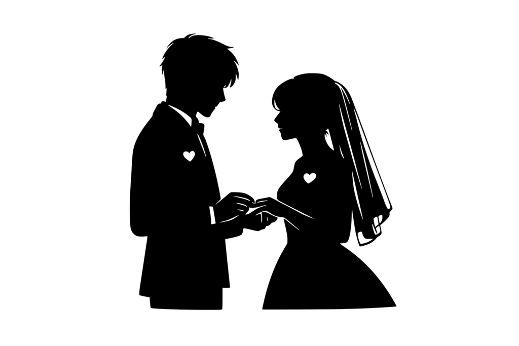 指輪交換をする新郎新婦_ロゴ