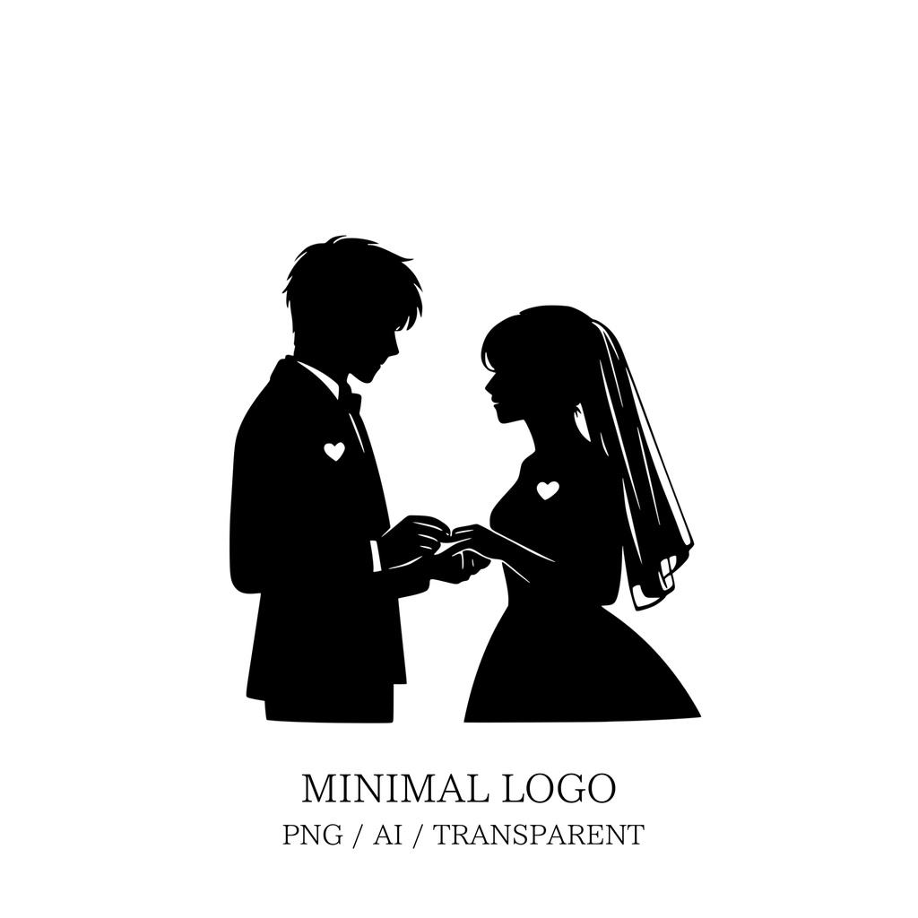 MINIMAL SILHOUETTE Illustration_指輪交換をする新郎新婦/ Human / Simple / Black