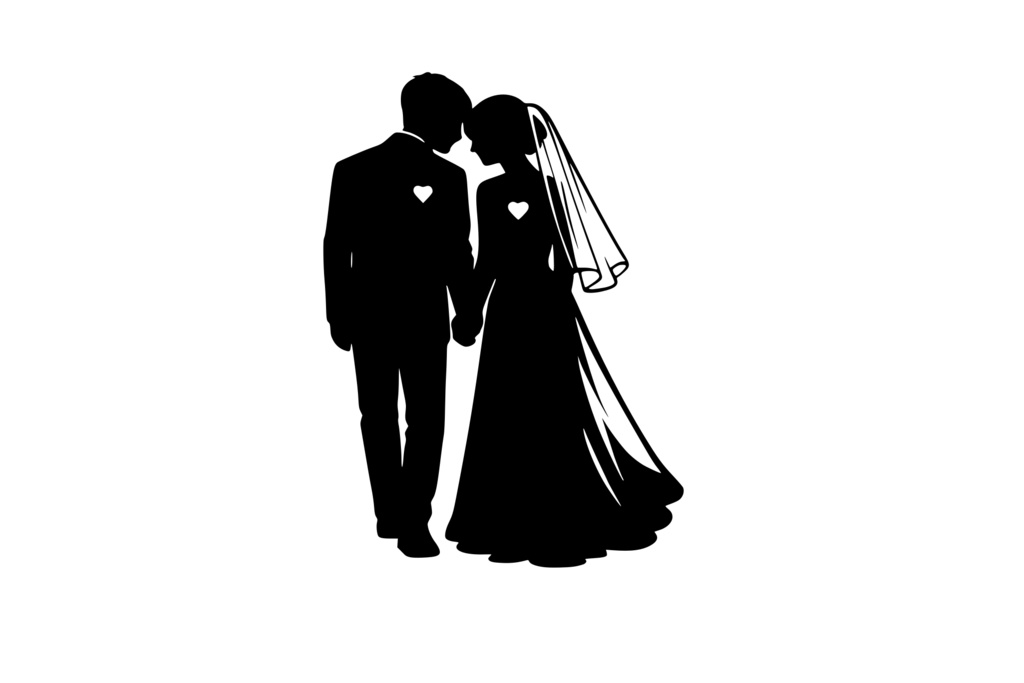 手を取りバージンロードを歩く新郎新婦_ロゴ