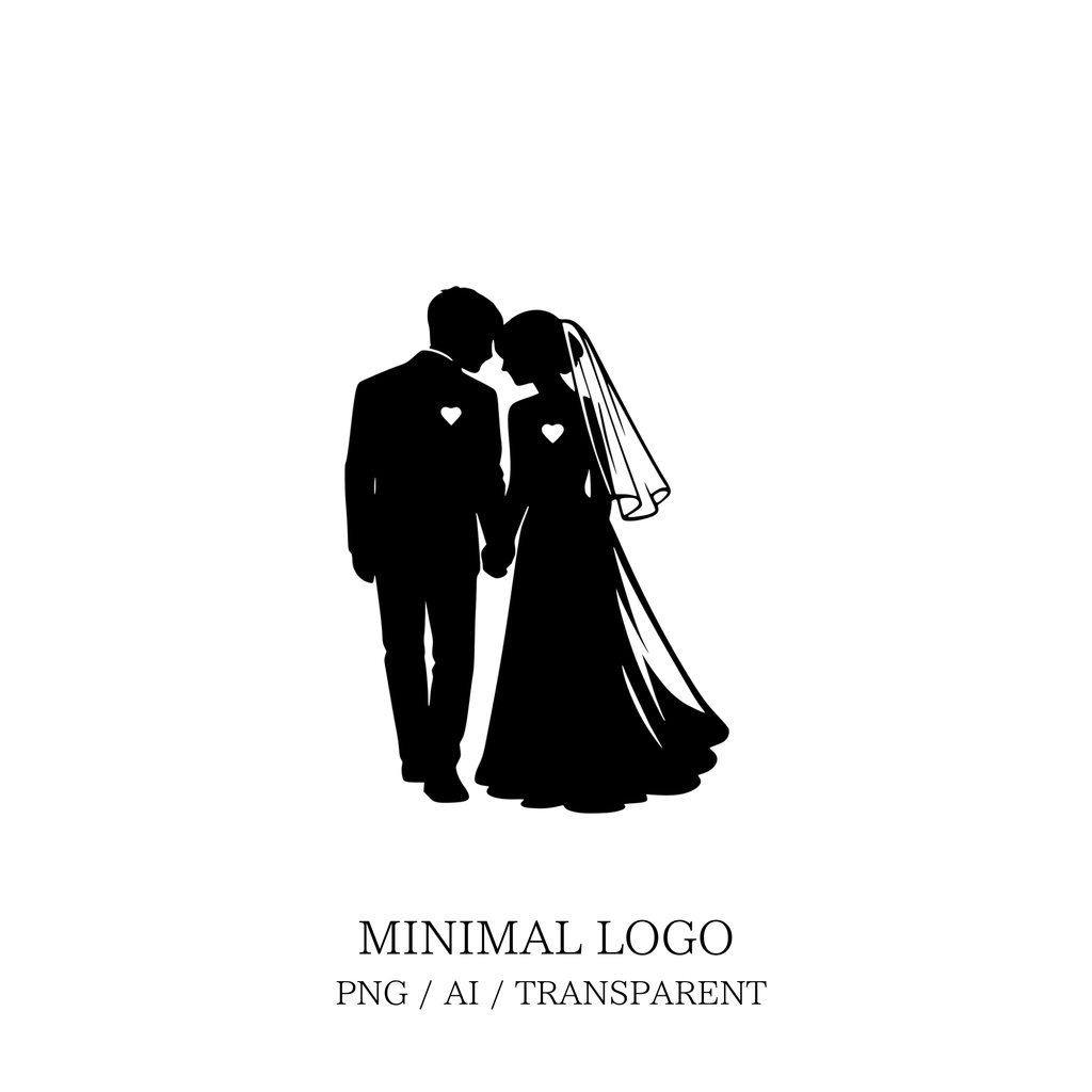 MINIMAL SILHOUETTE Illustration_バージンロードを歩く新郎新婦/ Human / Simple / Black