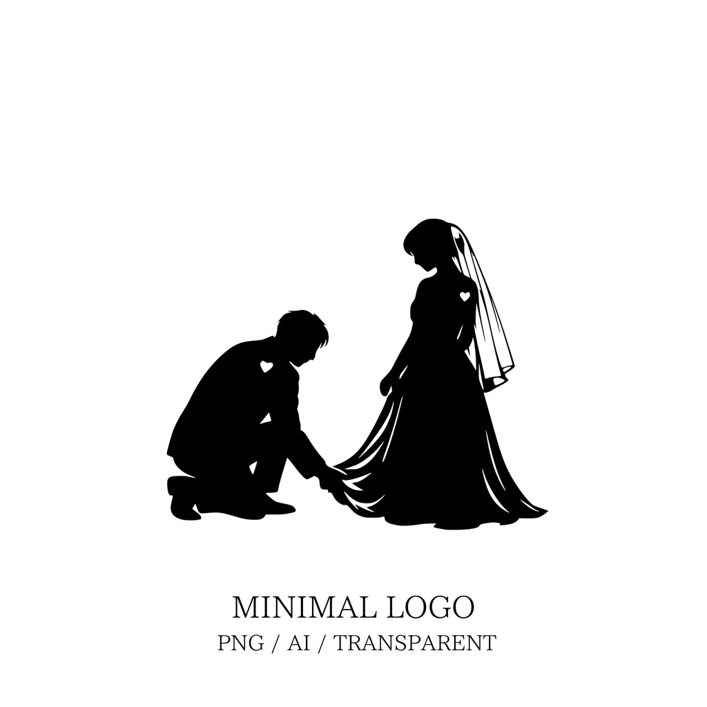 MINIMAL SILHOUETTE Illustration_ドレスを整える新郎/ Human / Simple / Black