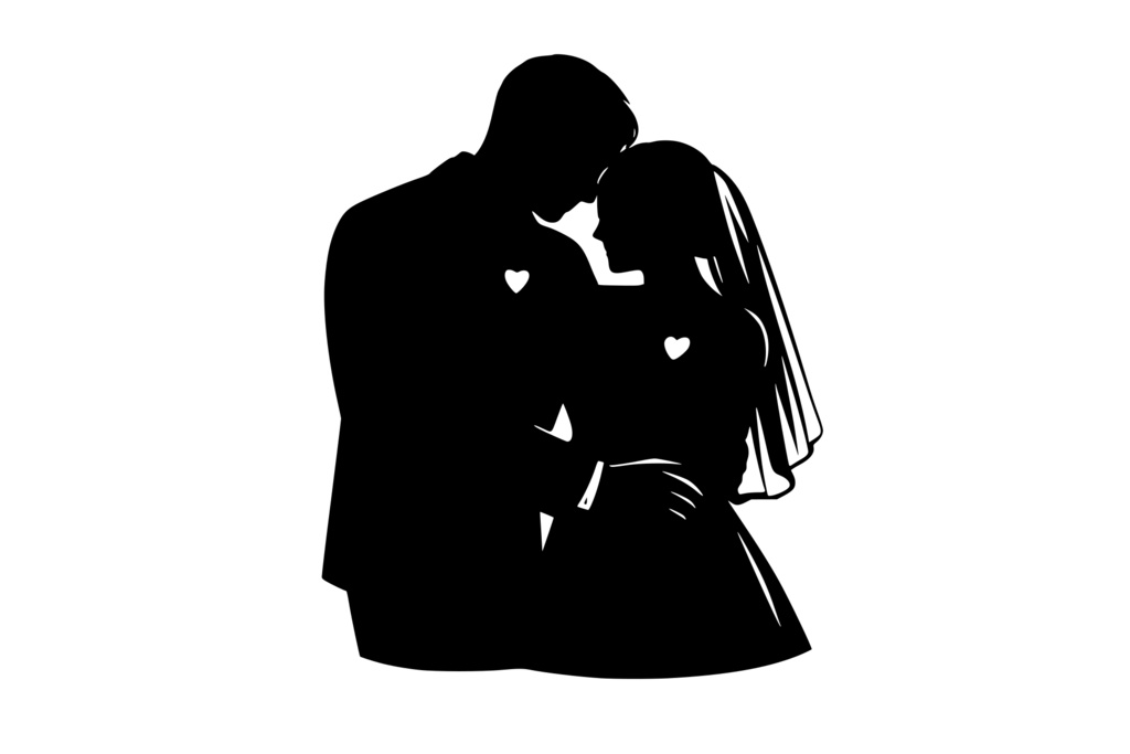 新婦を軽く抱き寄せる新郎_ロゴ