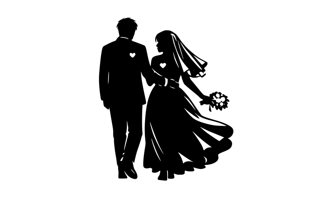 新郎新婦が歩き出す後ろ姿_ロゴ