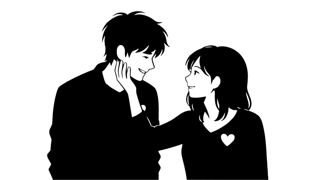 女性が男性の顔を撫でるように触れる姿_ロゴ