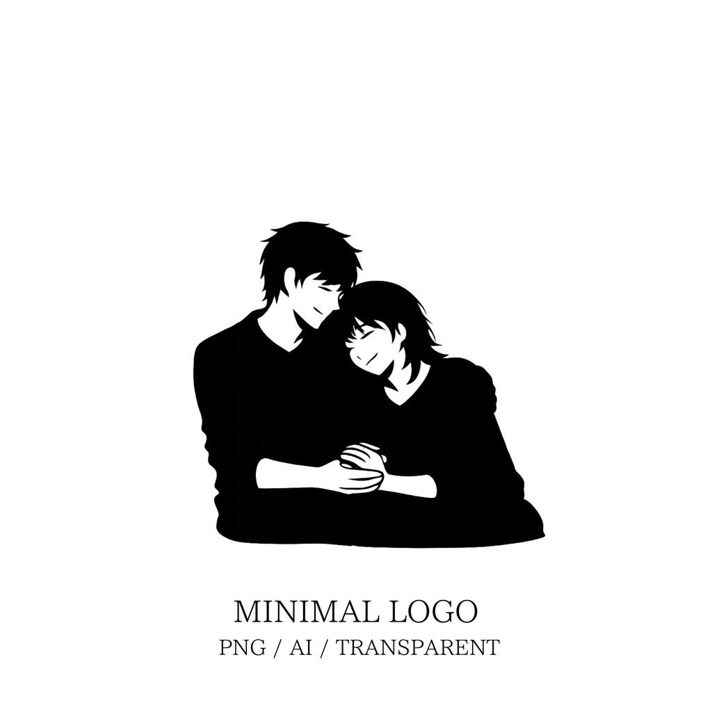 MINIMAL SILHOUETTE Illustration –寄り添う男女/ Human / Simple / Black