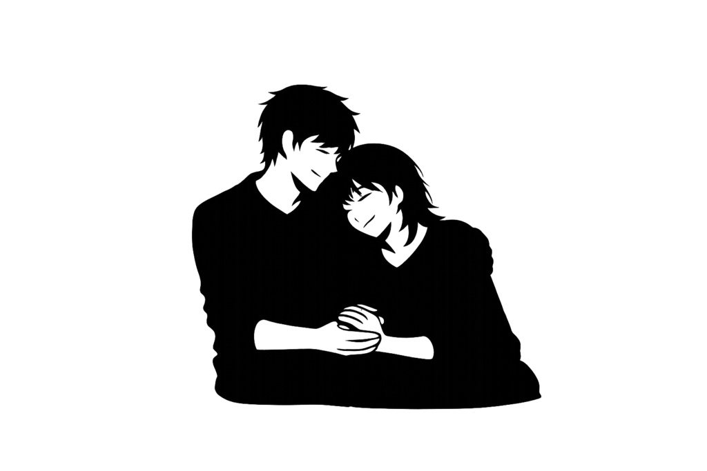 背中を優しくさすって寄り添う男女_ロゴ