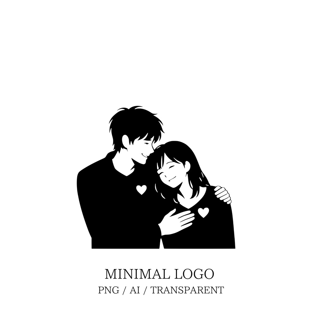 MINIMAL SILHOUETTE Illustration –肩を抱く男女/ Human / Simple / Black