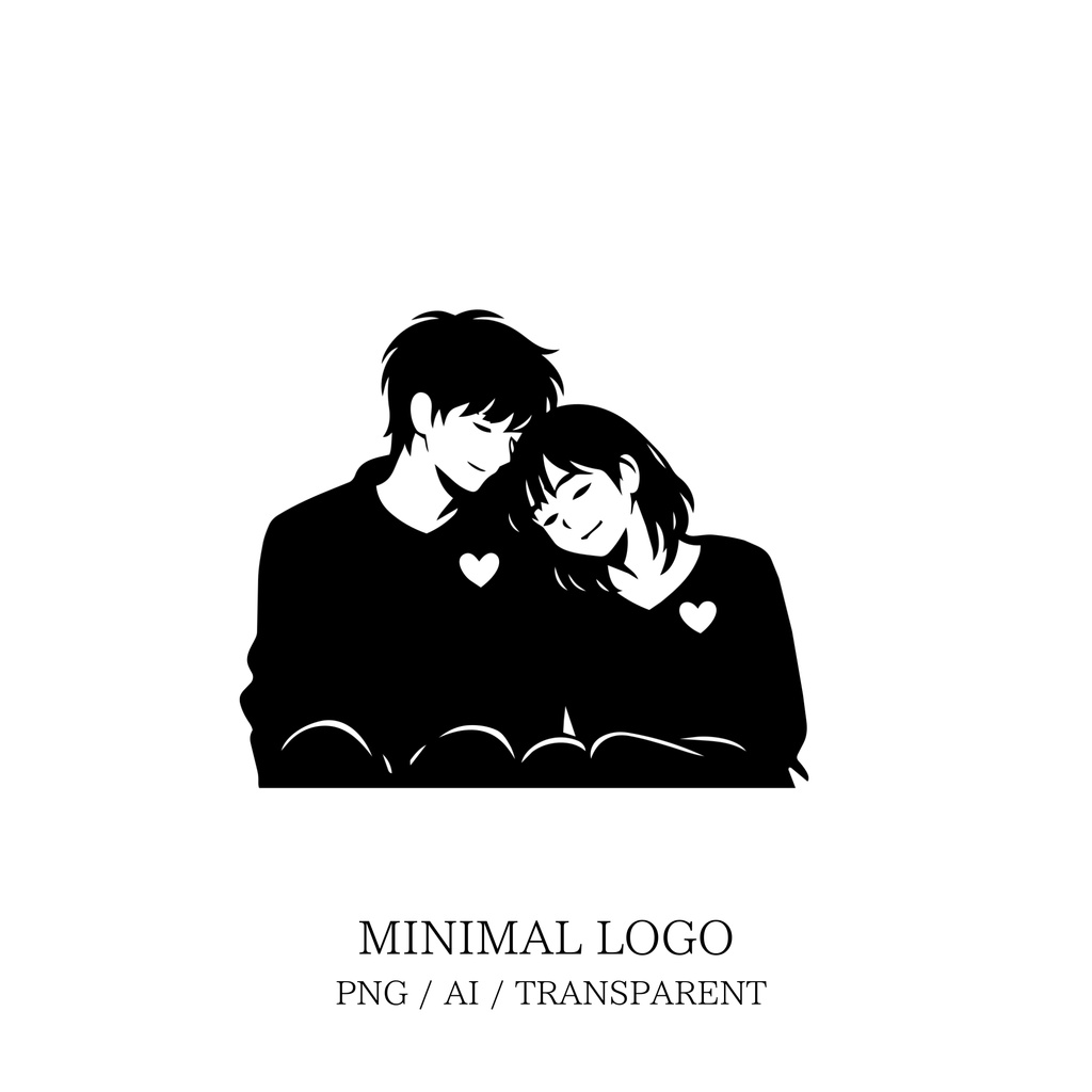 MINIMAL SILHOUETTE Illustration –もたれかかる男女/ Human / Simple / Black