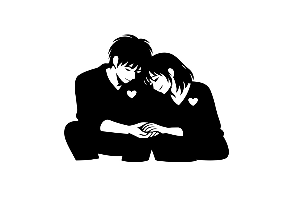 お互い手を取って救い合う男女_ロゴ