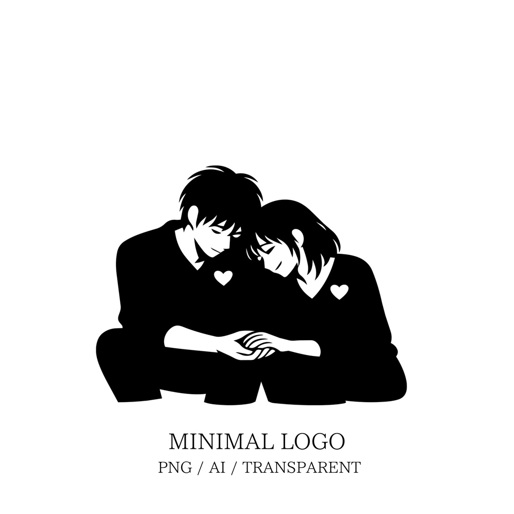 MINIMAL SILHOUETTE Illustration –救い合う男女/ Human / Simple / Black