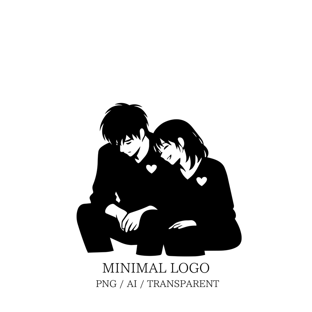 MINIMAL SILHOUETTE Illustration –寄り添う男女/ Human / Simple / Black