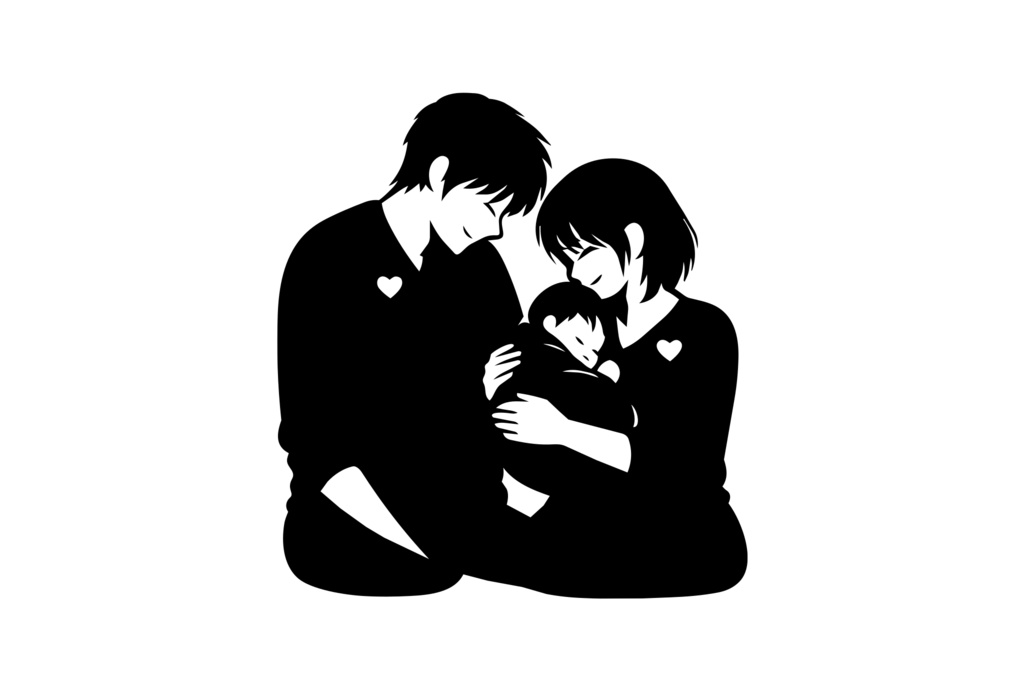 家族になった朝を迎えた男女_ロゴ