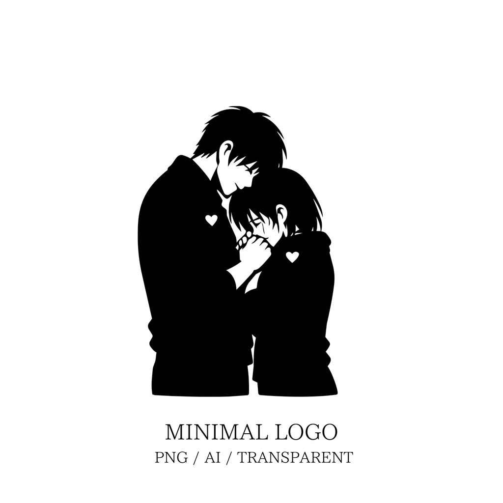 MINIMAL SILHOUETTE Illustration –抱きしめ合う男女/ Human / Simple / Black