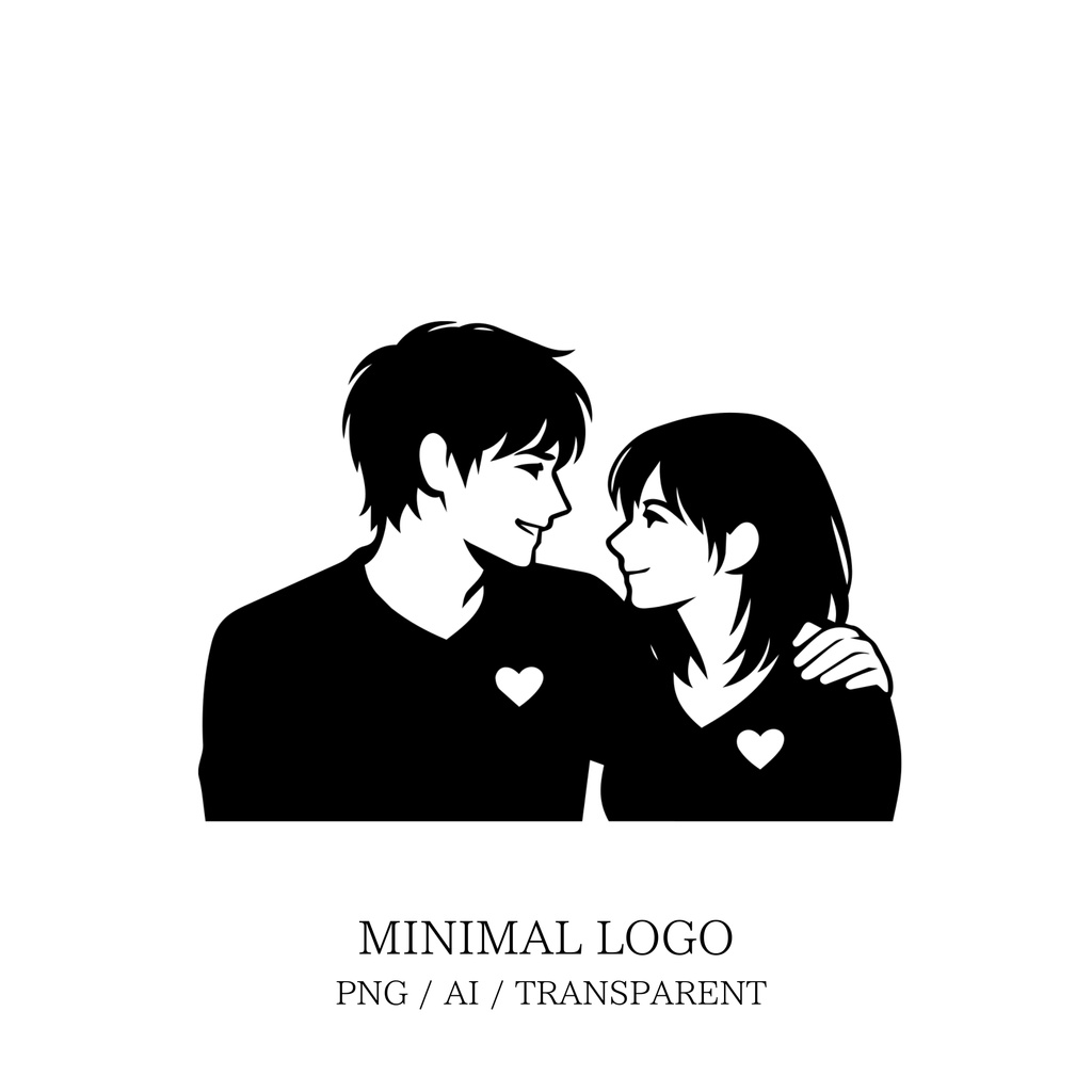 MINIMAL SILHOUETTE Illustration –見つめあう男女/ Human / Simple / Black