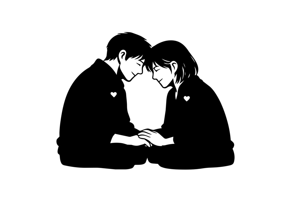 MINIMAL SILHOUETTE Illustration –寄り添う夫婦/ Human / Simple / Black
