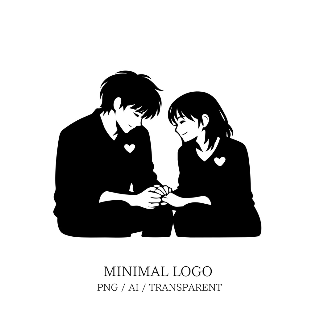 MINIMAL SILHOUETTE Illustration –寄り添う男女/ Human / Simple / Black