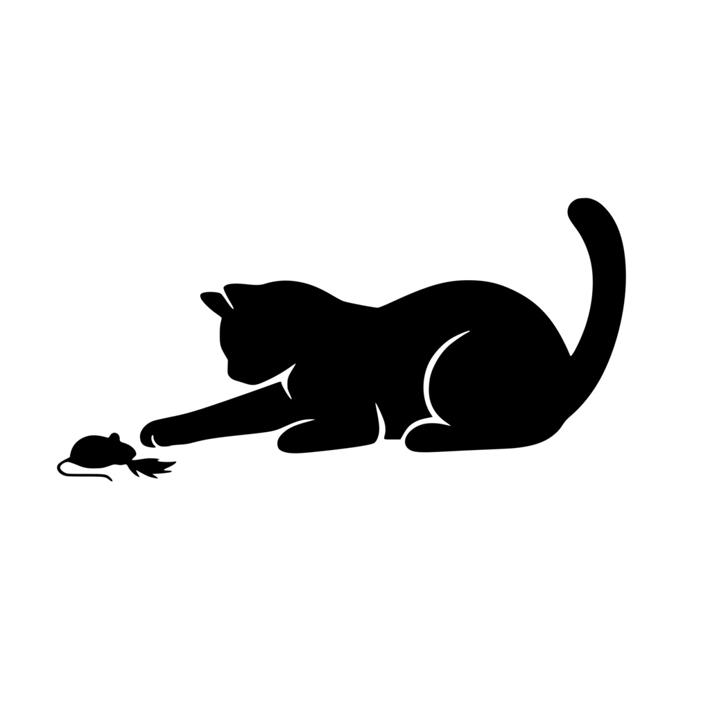 猫おもちゃに前足を伸ばす_シルエットロゴ