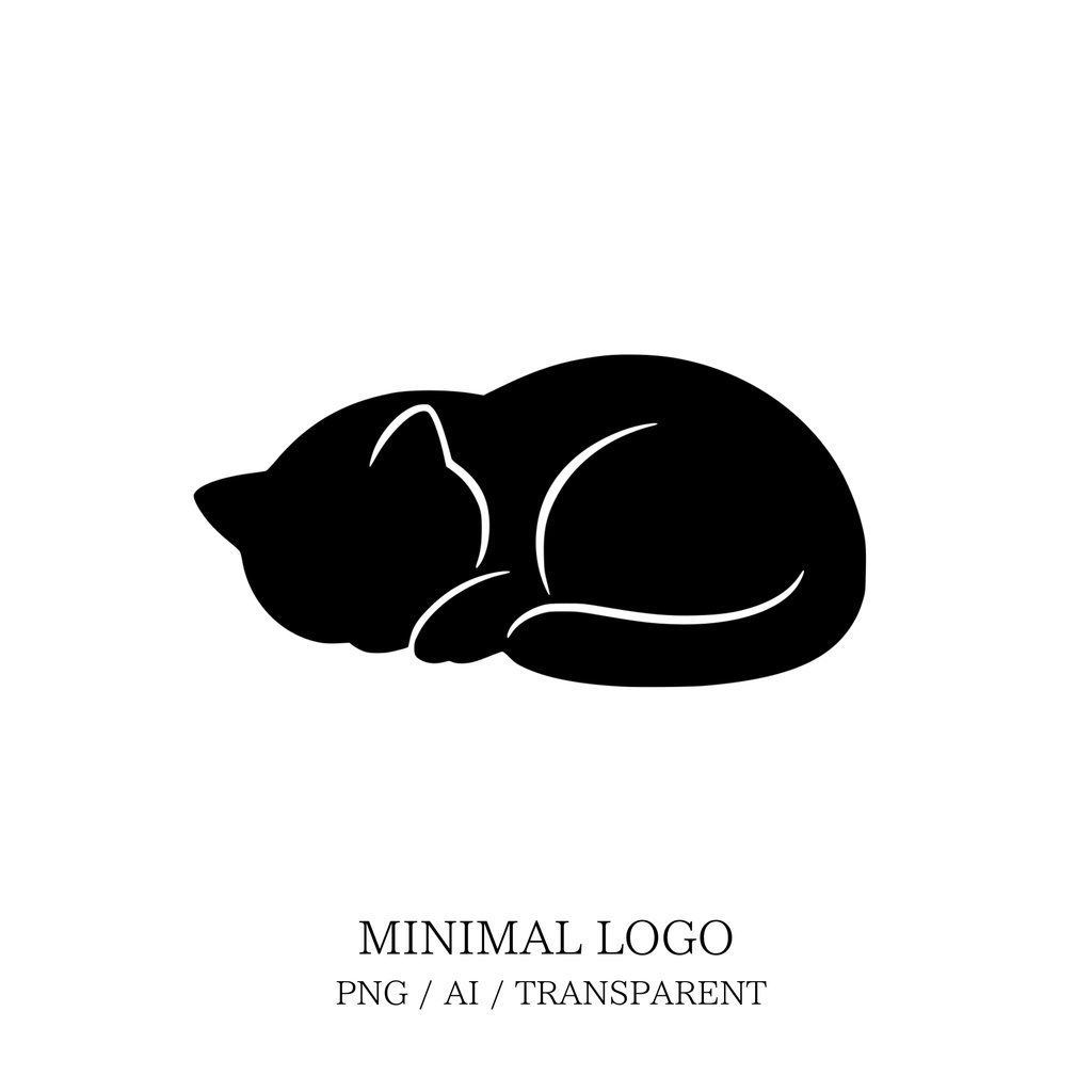 MINIMAL SILHOUETTE LOGO – 丸まって眠る猫/ Animal / Simple / Black/ Cat