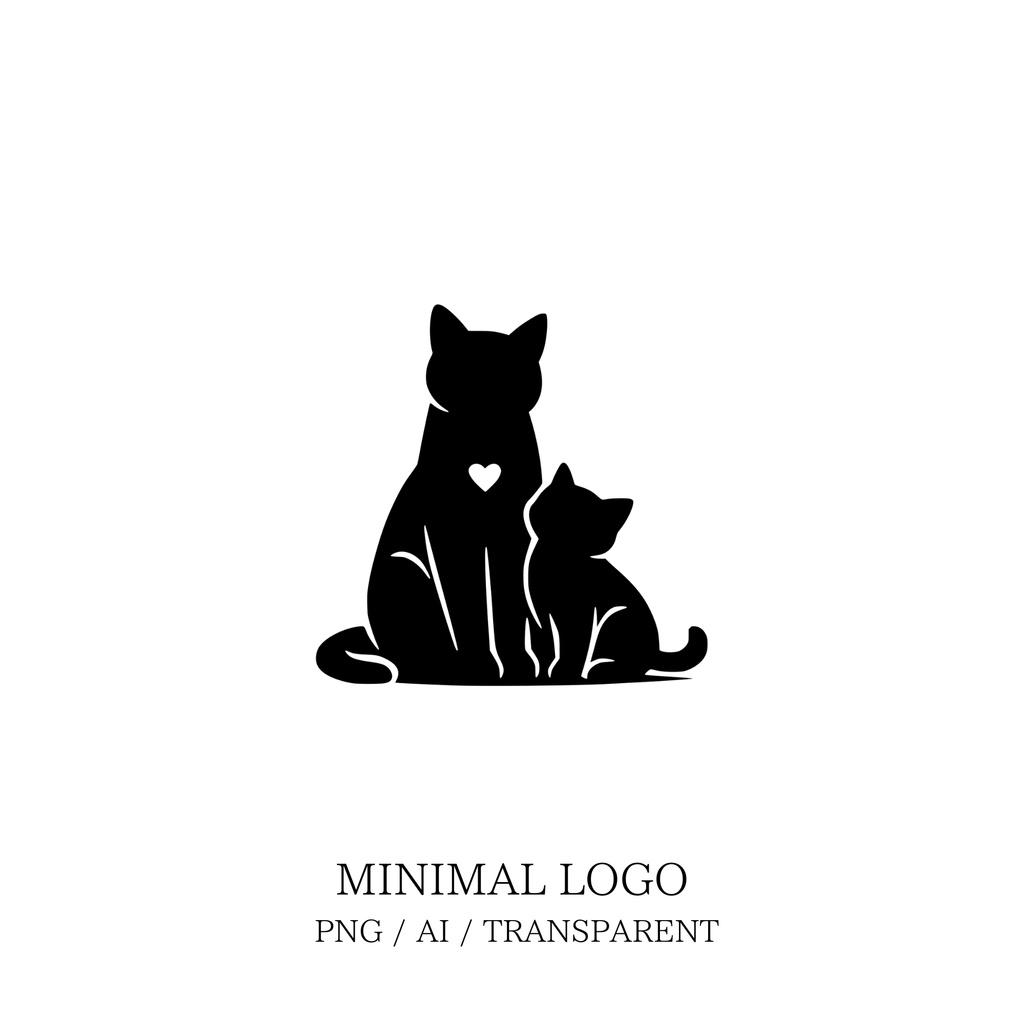 MINIMAL SILHOUETTE LOGO – 親子でただずむ猫/ Animal / Simple / Black/ Cat