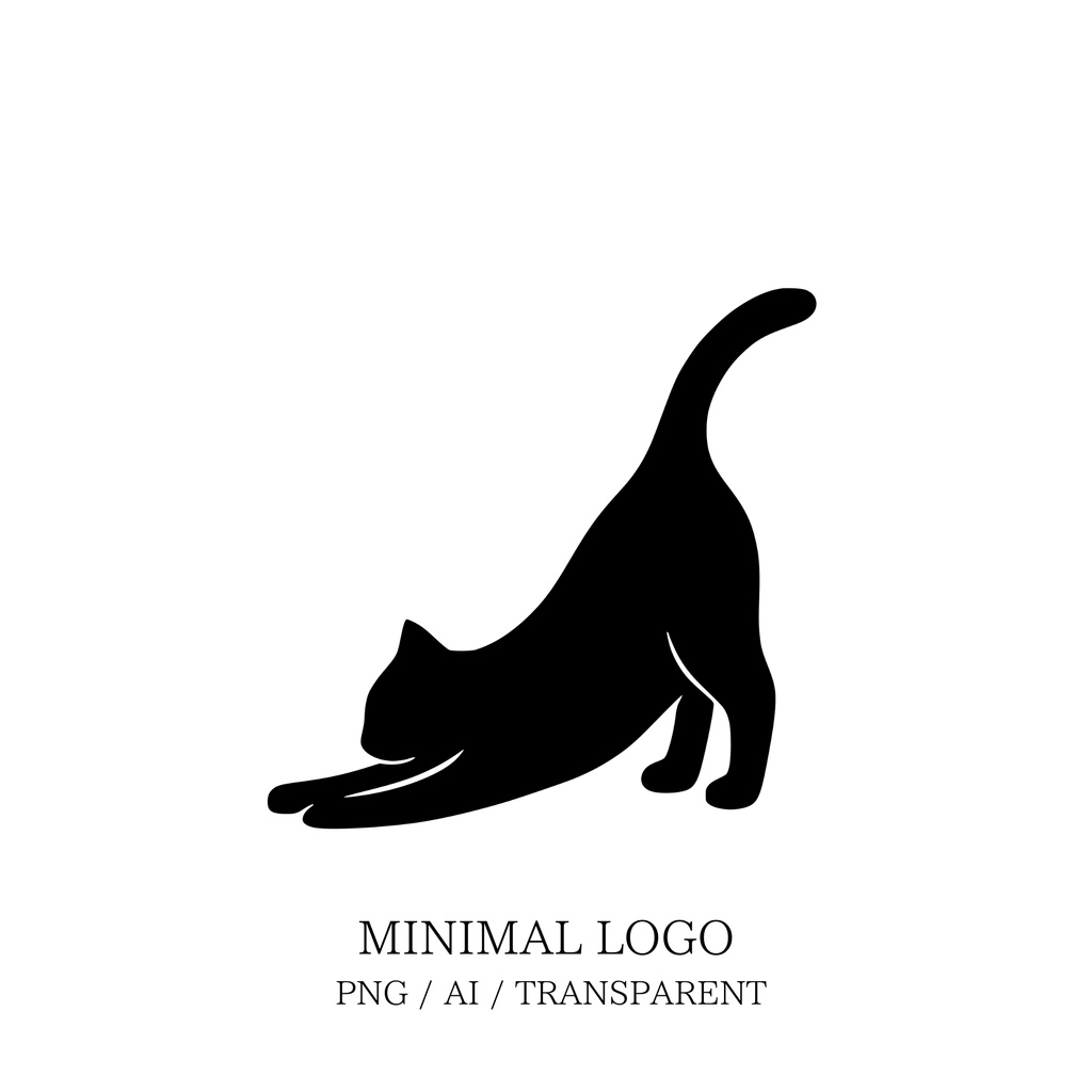 MINIMAL SILHOUETTE LOGO – 背伸びする猫/ Animal / Simple / Black/ Cat