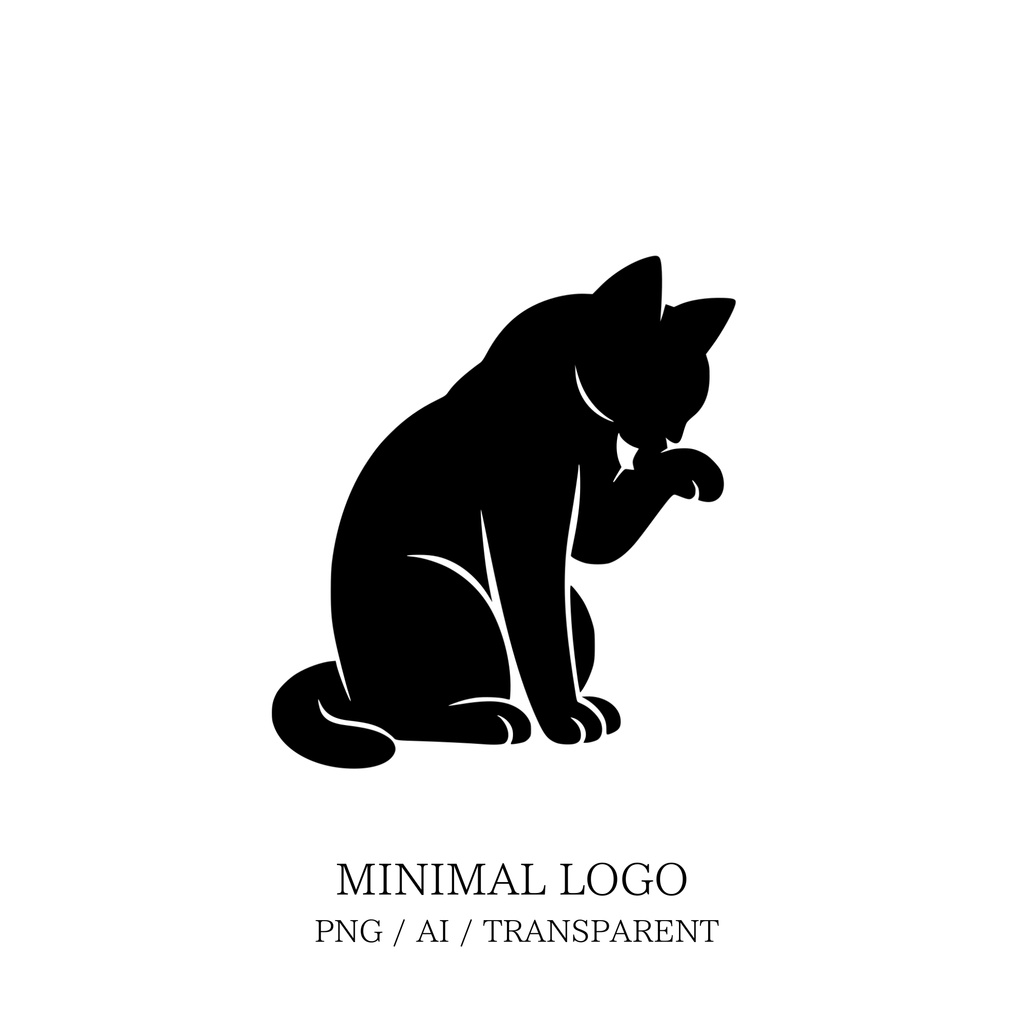 MINIMAL SILHOUETTE LOGO – 顔を洗う猫/ Animal / Simple / Black/ Cat