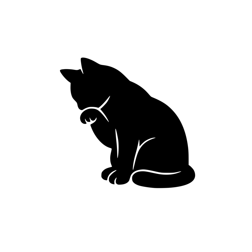猫毛づくろいする_シルエットロゴ
