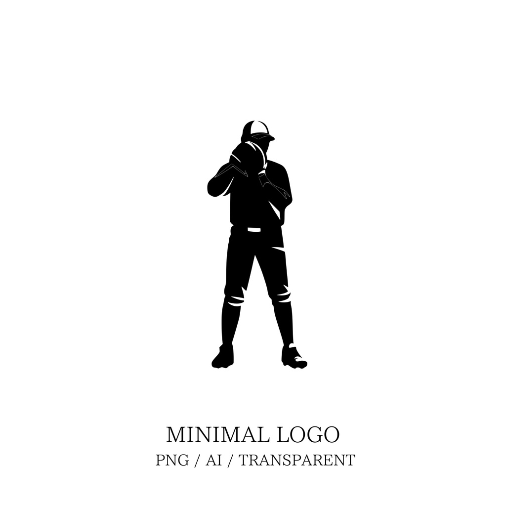 MINIMAL SILHOUETTE LOGO –投手構え②/ Human / Simple / Black / Baseball