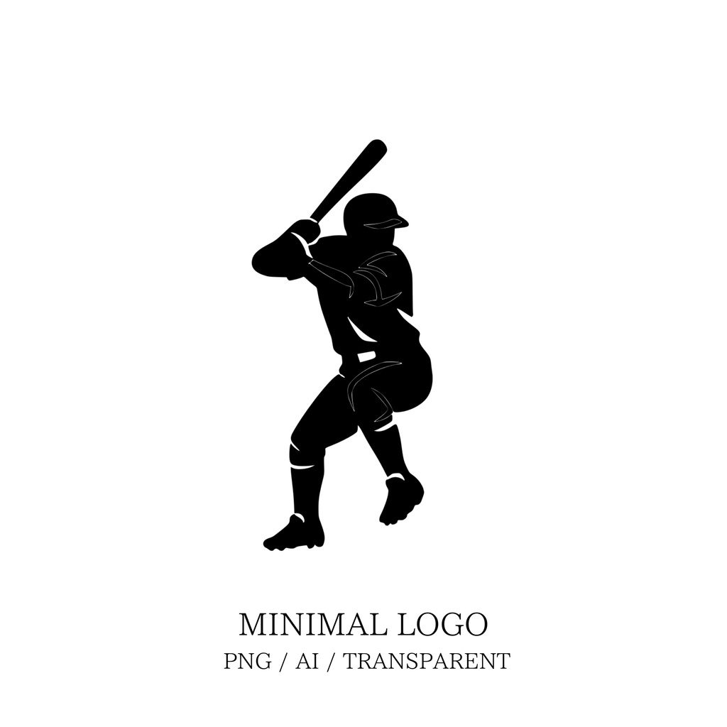 MINIMAL SILHOUETTE LOGO –打者構え/ Human / Simple / Black / Baseball