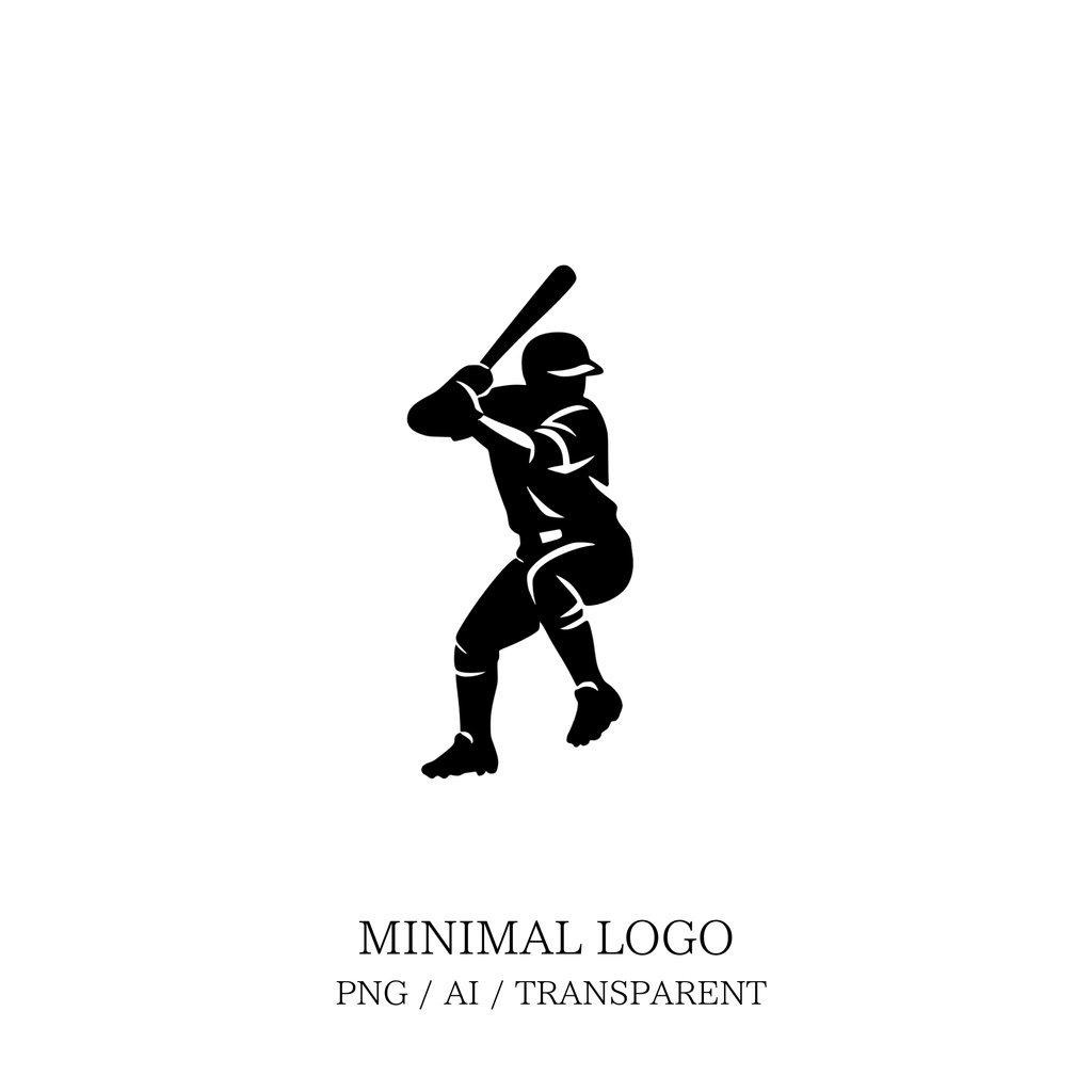 MINIMAL SILHOUETTE LOGO –打者構え/ Human / Simple / Black / Baseball