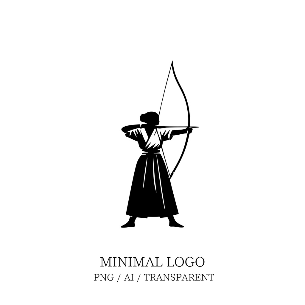 MINIMAL SILHOUETTE LOGO –弓道_女_引分け/ Human / Simple / Black / Kyudo