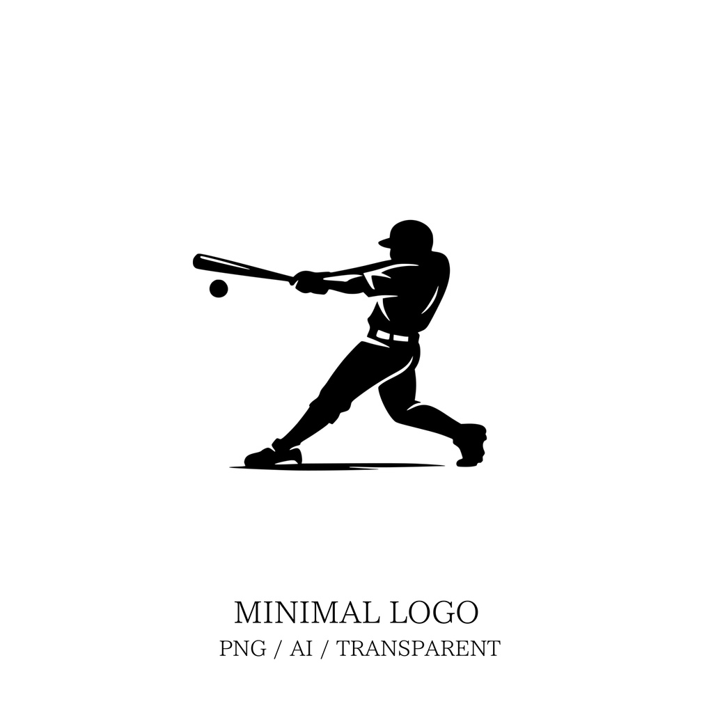 MINIMAL SILHOUETTE LOGO - 打者ヒット/ Human / Simple / Black / Baseball