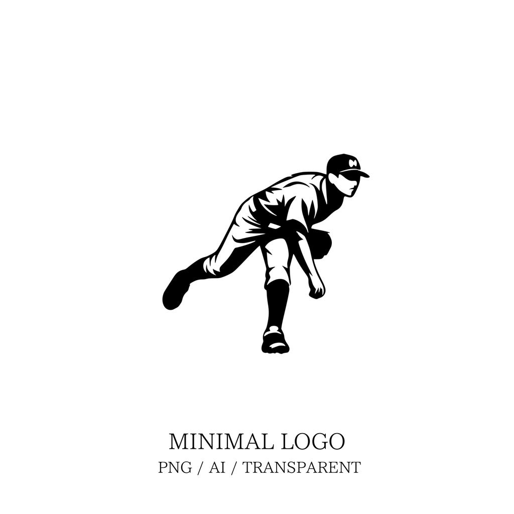 MINIMAL SILHOUETTE LOGO –投手投げ/ Human / Simple / Black / Baseball