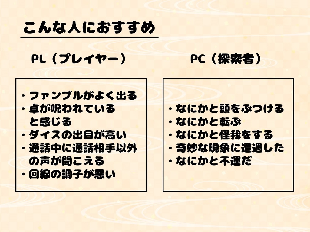 CoCシナリオ「ダイスの女神が微笑まない!!」