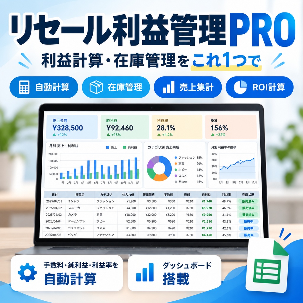     リセール利益管理PRO｜メルカリ・フリマ販売の利益・在庫を自動計算