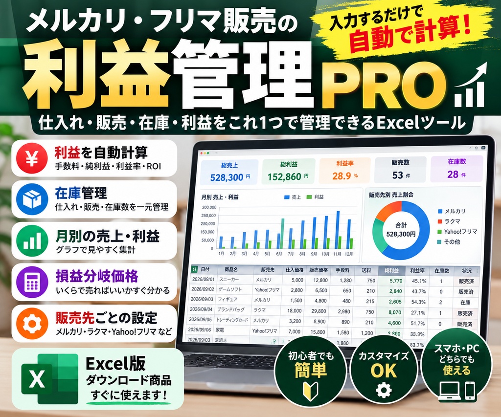 リセール利益管理PRO|メルカリ・フリマ販売の利益・在庫を自動計算