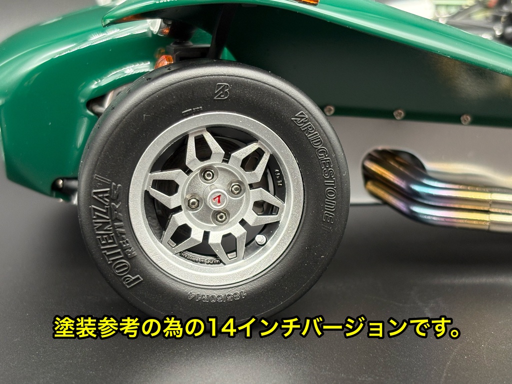 タミヤ 1/12 ケーターハム スーパーセブン BDR用 15インチ ジュピタータイプ ホイールセット タイヤ付き 3Dプリンター製