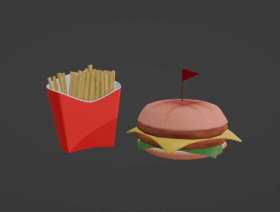 Simple Burger & Fries with assembly Shapekeys (GLB)
