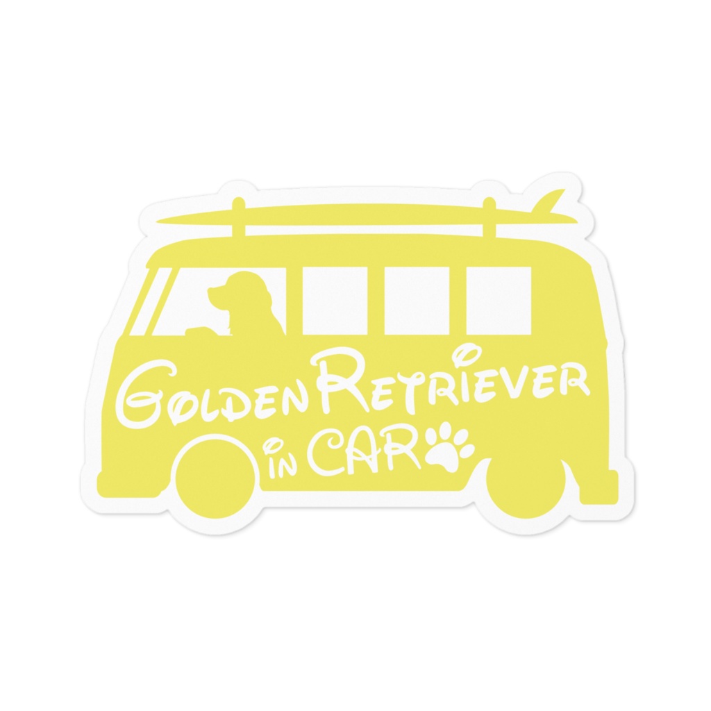 【プリントステッカー】GOLDEN RETRIEVER IN CAR　ミモザイエロー