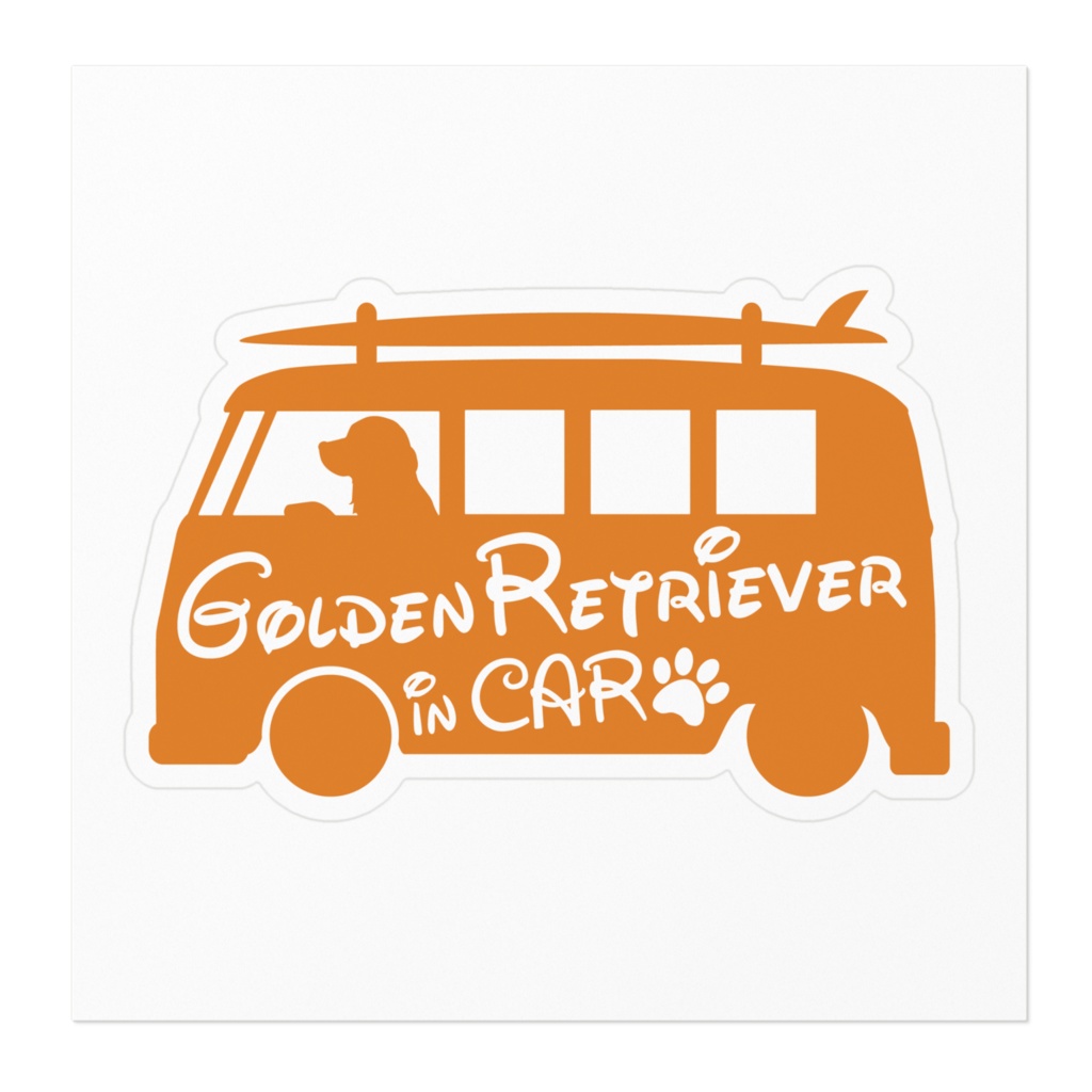【プリントステッカー】GOLDEN RETRIEVER IN CAR キャロットオレンジ