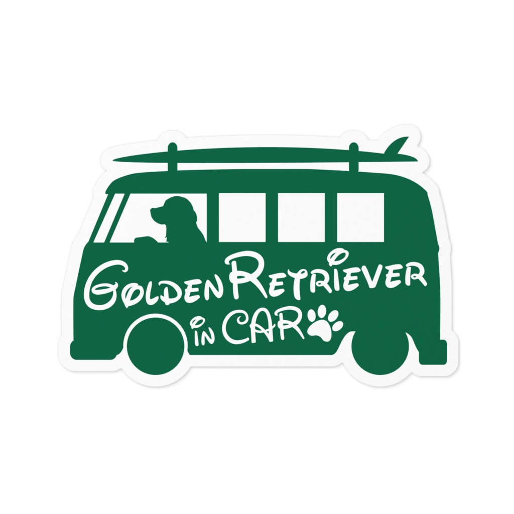 【プリントステッカー】GOLDEN RETRIEVER IN CAR　ホーリーグリーン