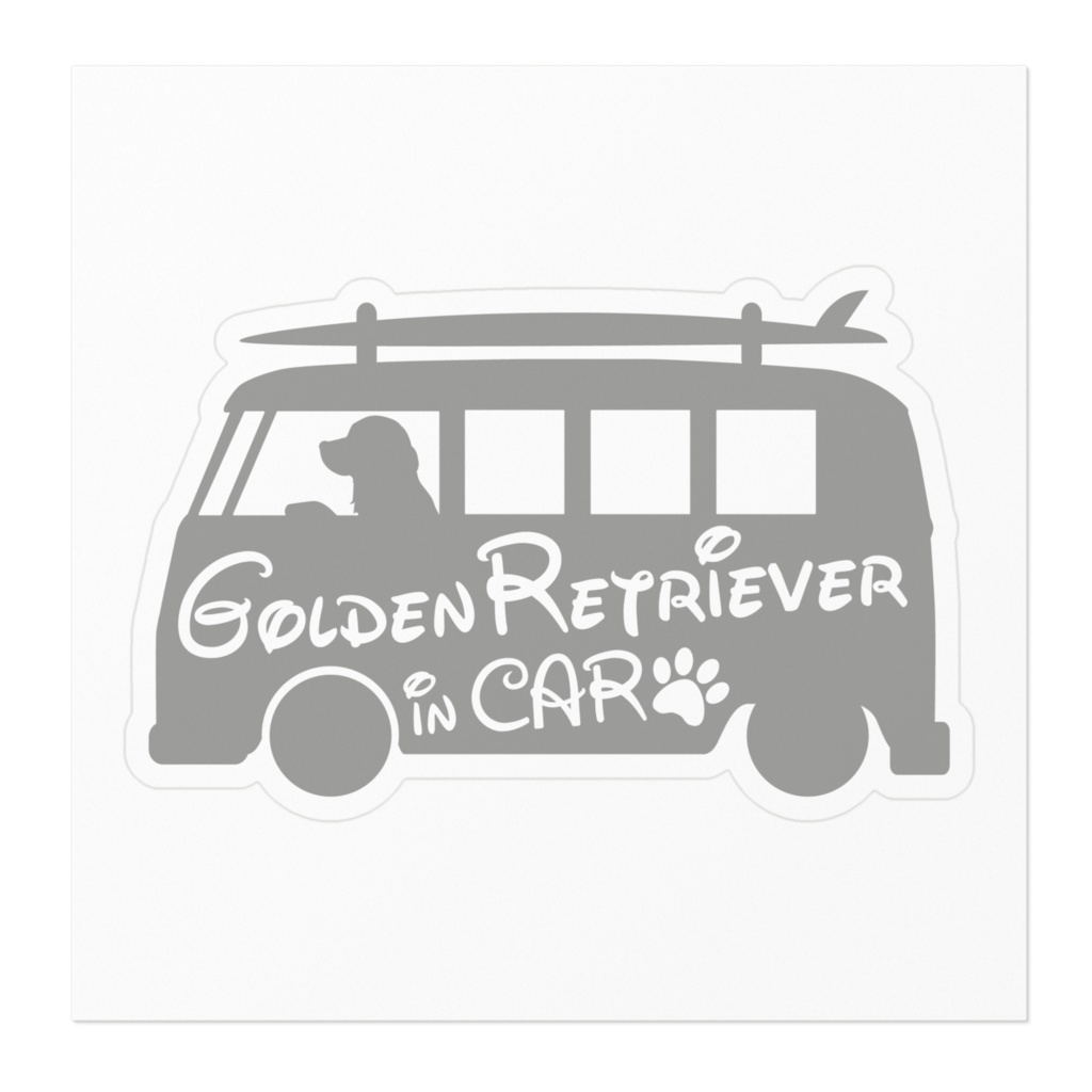 【プリントステッカー】GOLDEN RETRIEVER IN CAR アッシュグレー