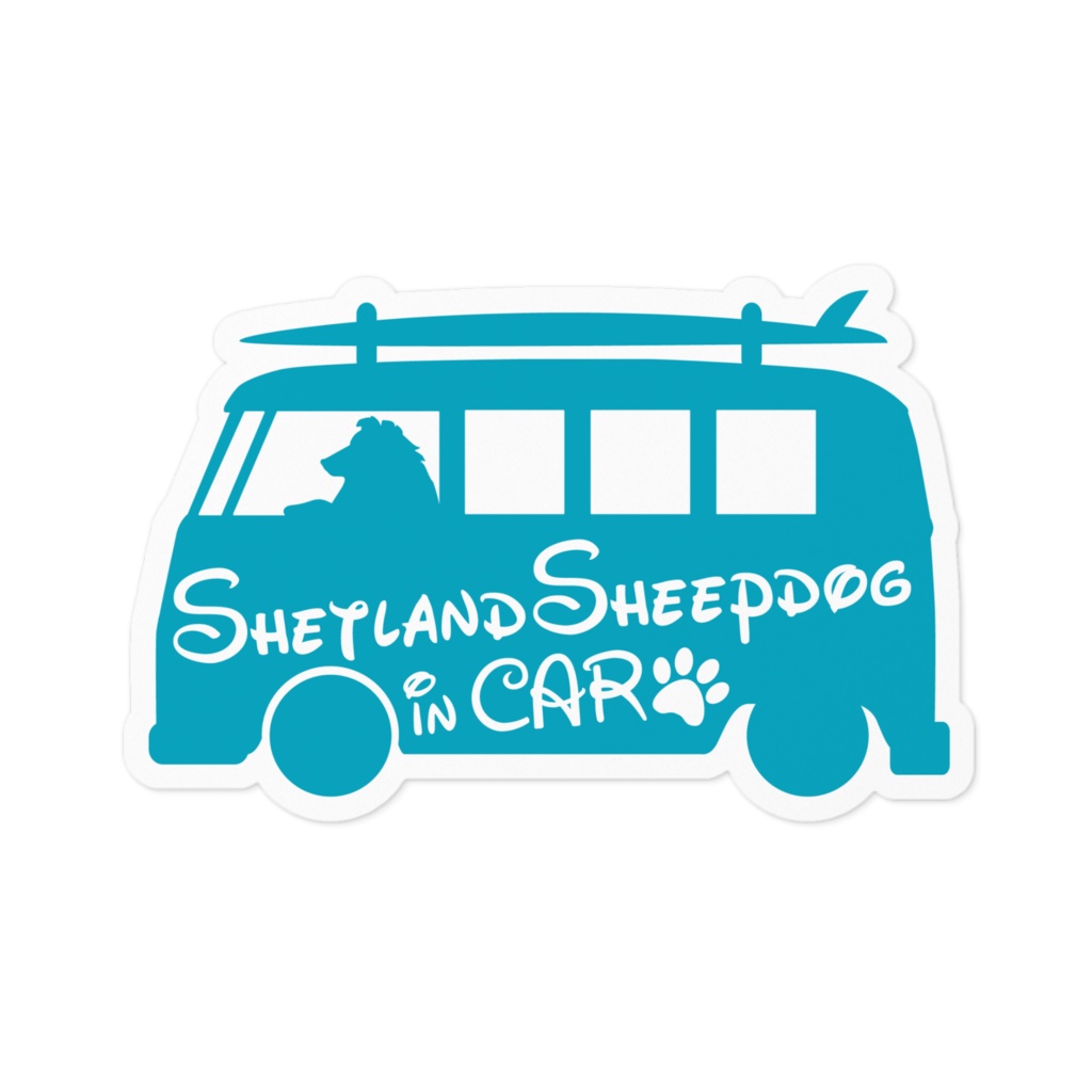 【プリントステッカー】Shetland Sheepdog in CAR ターコイズブルー