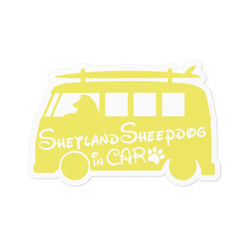 【プリントステッカー】Shetland Sheepdog in CAR　ミモザイエロー