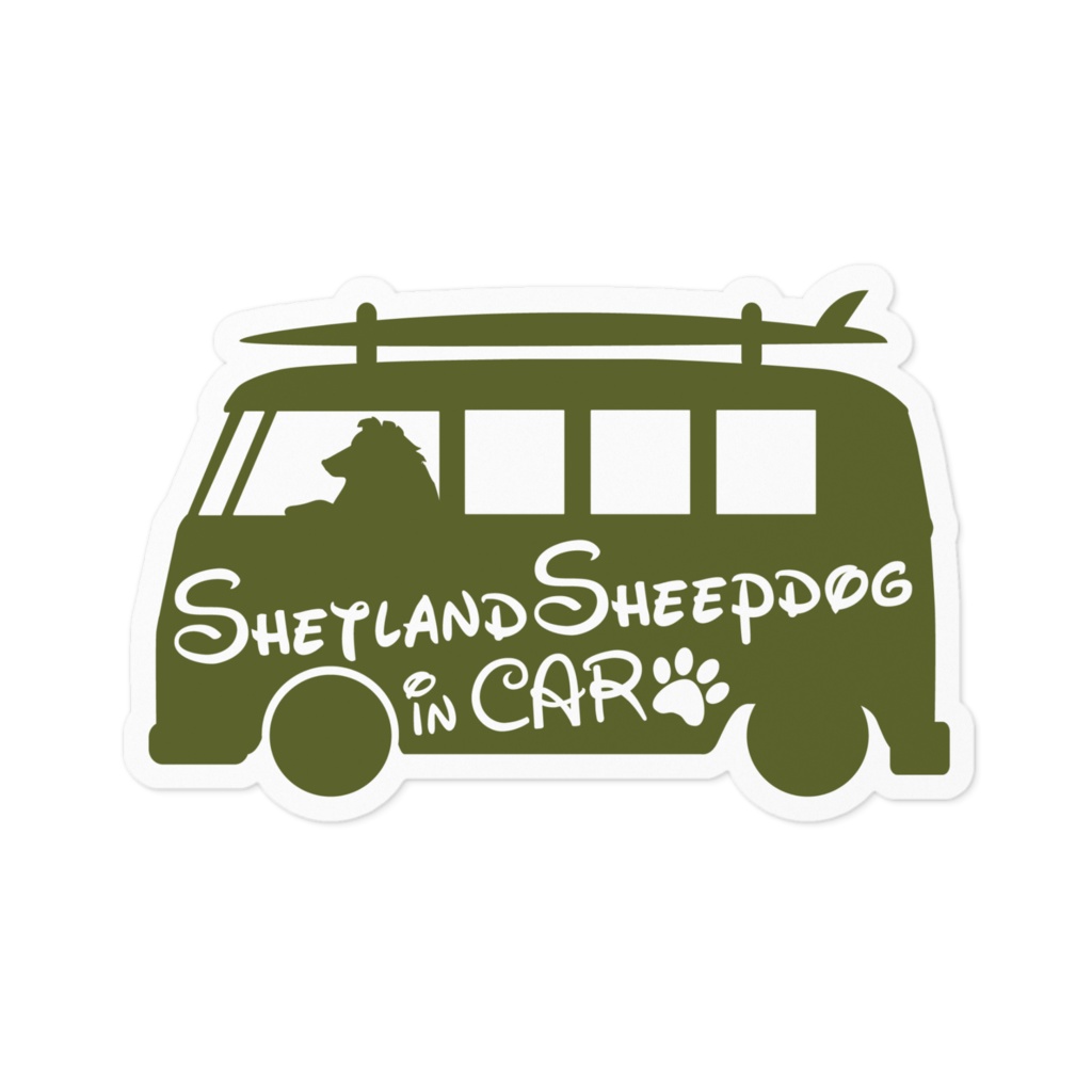 【プリントステッカー】Shetland Sheepdog in CAR オリーブグリーン