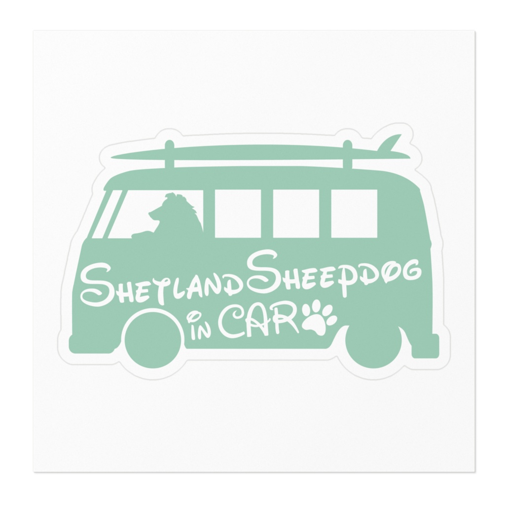 【プリントステッカー】Shetland Sheepdog in CAR スプレーグリーン
