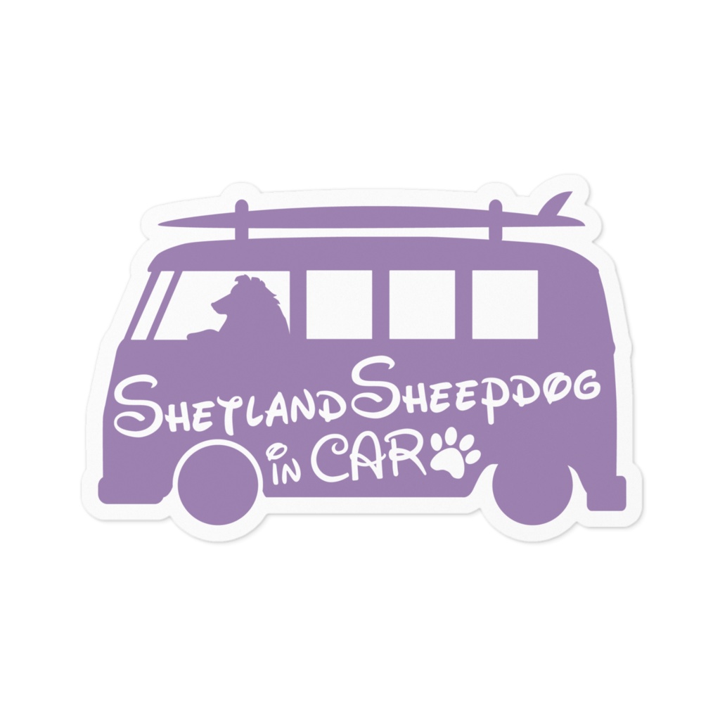 【プリントステッカー】Shetland Sheepdog in CAR　ラベンダーモーブ