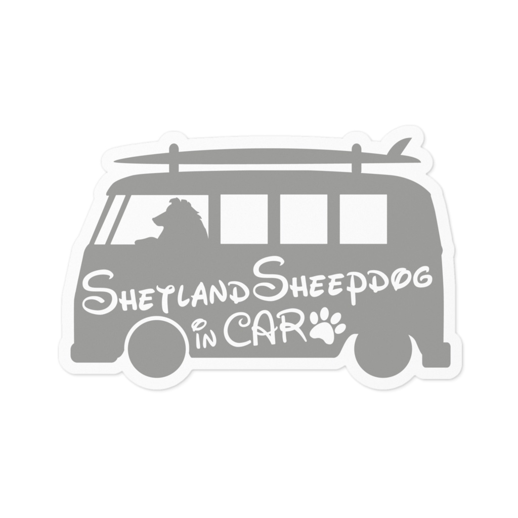 【プリントステッカー】Shetland Sheepdog in CAR　アッシュグレー