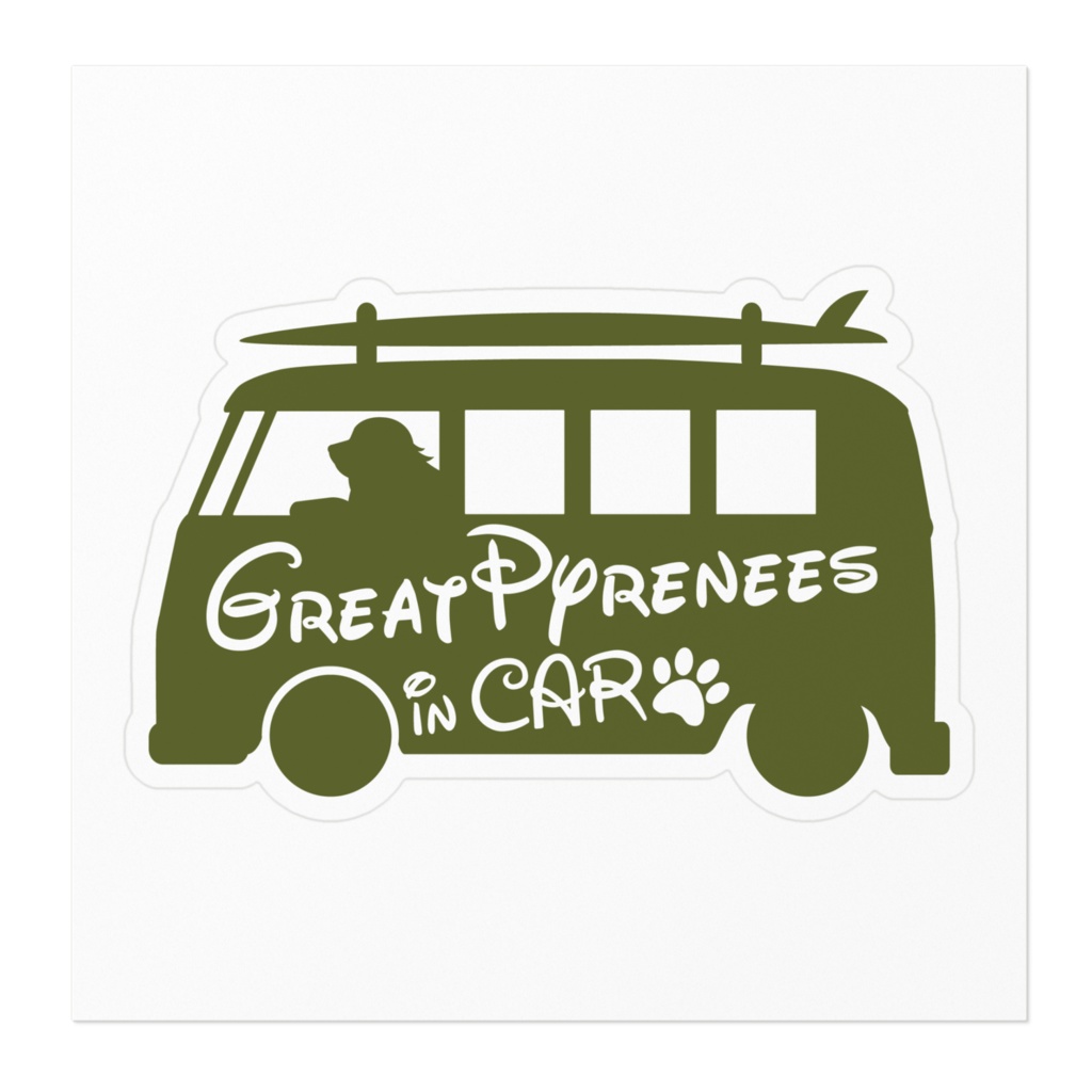 【プリントステッカー】GreatPyrenees in CAR オリーブグリーン