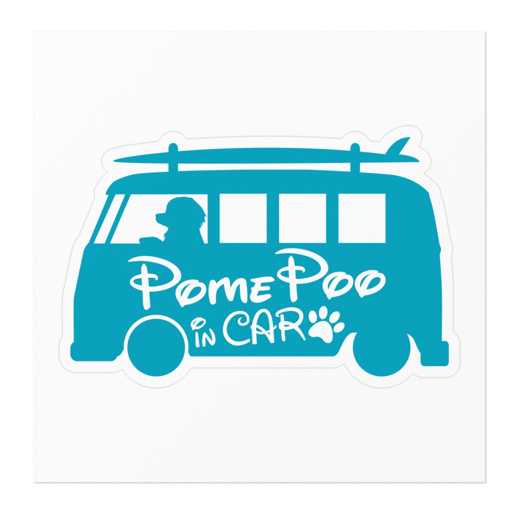 【プリントステッカー】PomePoo IN CAR ターコイズブルー