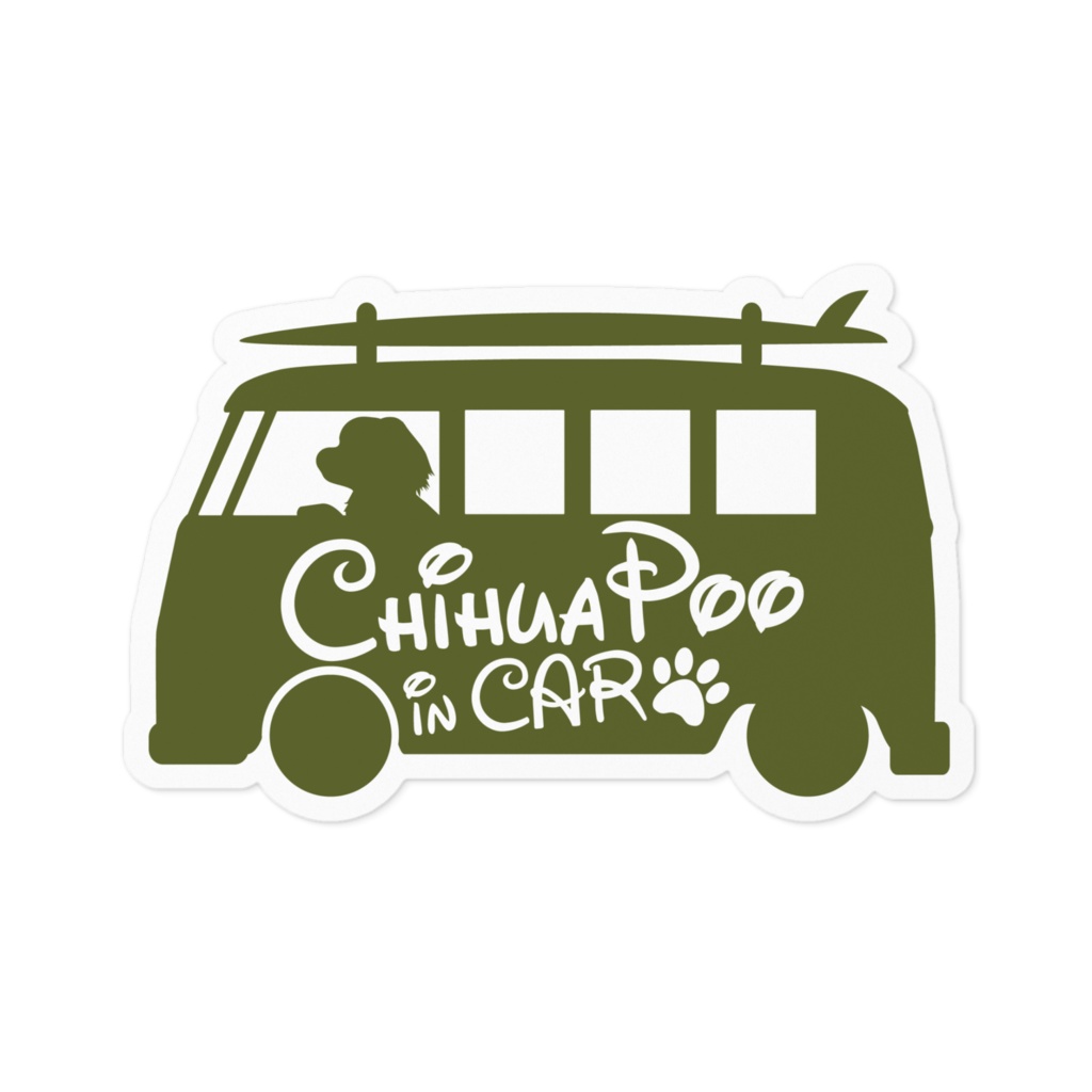 【プリントステッカー】ChihuaPoo IN CAR　オリーブグリーン